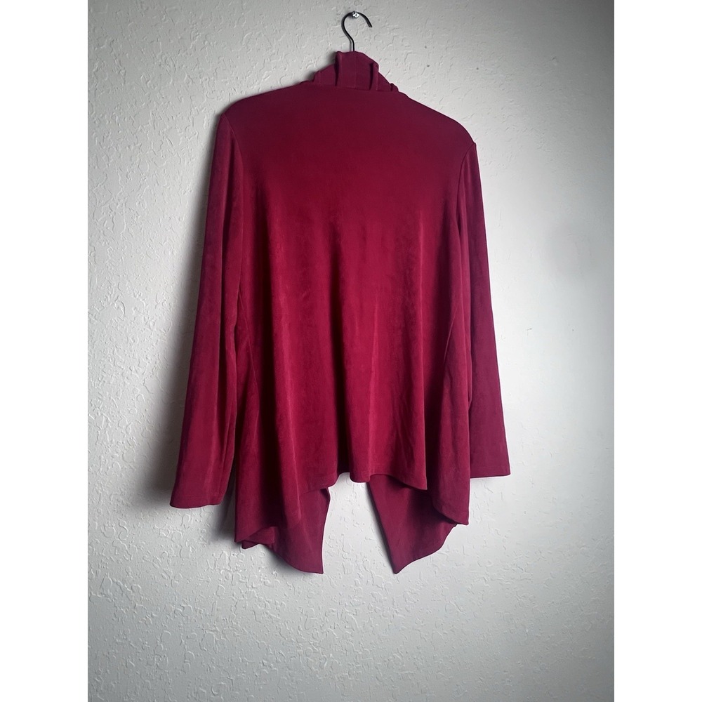 Chicos Travelers Open Front Cardigan Womens Size M Red‎ Ruffle  Feminine - Picture 3 of 8